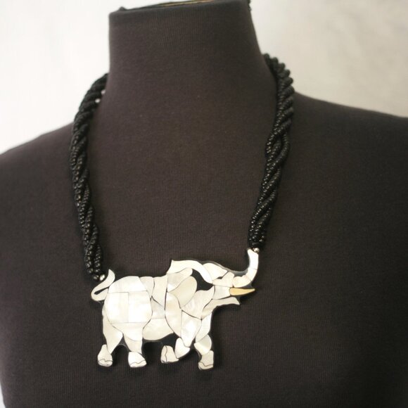 Mother-of-Pearl Elephant Necklace - Picture 1 of 4